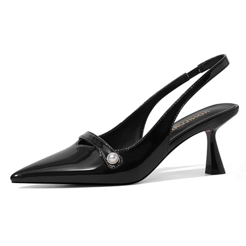 Image of Women Kitten Heels Slingback Low Heel Pumps Dress Shoes for Women Closed Pointed Toe Pearl Heels for Work Wedding Bridal