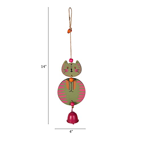 Image of Aakriti Art Creations Olive Green Kitty Wind Chime | Handmade Modern Art Wooden & Metal Wind Chime | Matte Decorative Wind Chimes for Balcony, Garden, Living Room & Gifting