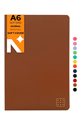 Image of NEORAH -A6 Dotgrid Notebook SOFT COVER Organiser REFILL|Dotted notebook Journal | 110 GSM |160 pages (Size 14.8 cm x 10.5 cm) Planner Journaling Writing Note Taking Diary,Travellers journal- BROWN