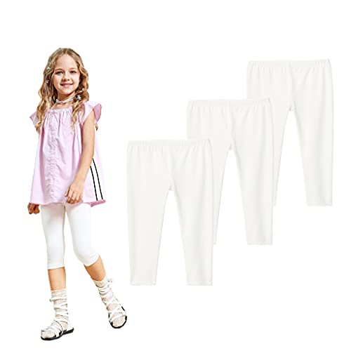 Tegeek Toddler/Little Girls Basic Capri Leggings(3Pack-White-6T) #TOP27