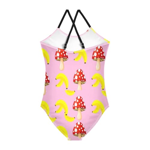 Red Mushrooms Yellow Banana Pink Swimsuits for Children Girls, Summer Beach Bathing Suit, 3-102