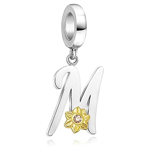 Shining Charm Letter Initial M Charms for Bracelets Sunflower Charm Mothers Day Mum Gifts from Daughter Son Cover