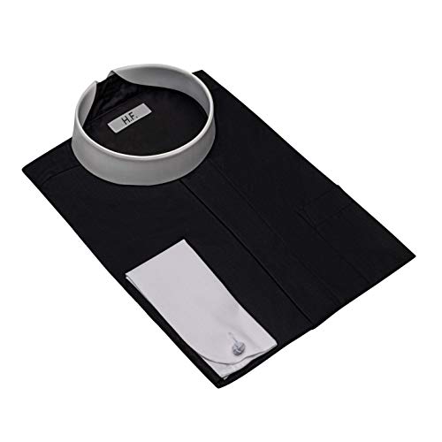 HFM Men's Clergy Shirt with Full Neckband Collar Long Sleeves (17 1/2 (34-35), Black with White Cuffs)