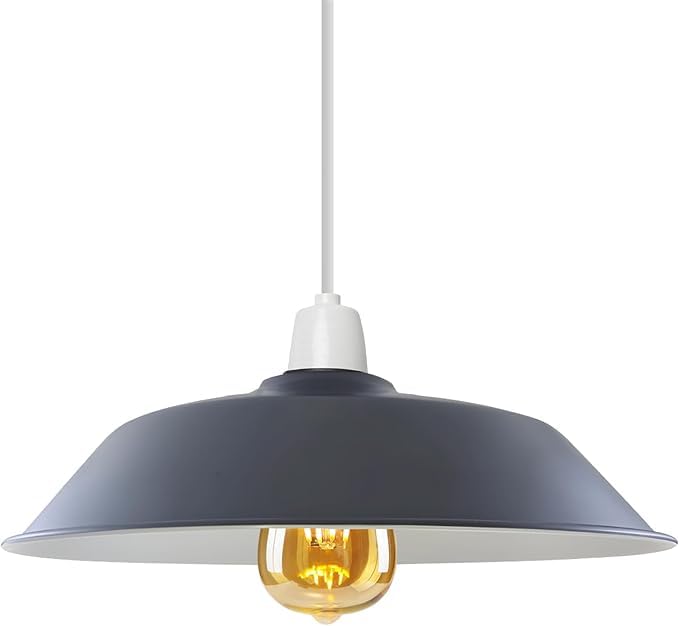 Grey Industrial 36cm Metal Pendant Lampshade Easy Fit E27 Ceiling Light Shade for Living Room, Kitchen, Bedroom