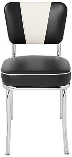 Richardson Seating V-Back Chrome Diner Chair With 2" Box Seat, Null, Metal, Black And White #TOP1