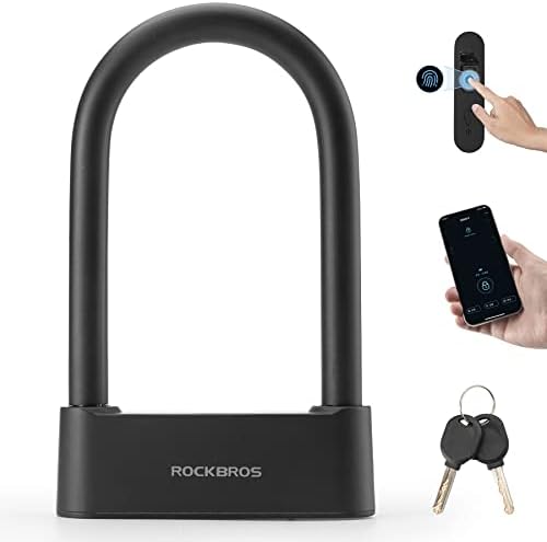 ROCKBROS Bike Smart U Lock Anti-Theft Fingerprint Bike Lock App Remote Unlock Heavy Duty Bicycle Lock Waterproof Bicycle U-Lock for Bike Motorcycle Scooter