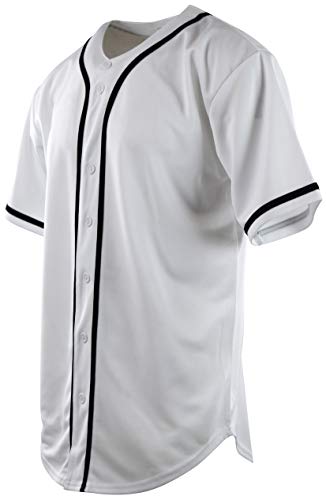 ChoiceApparel Camisa de beisebol masculina lisa de cor lisa, Branco, GG