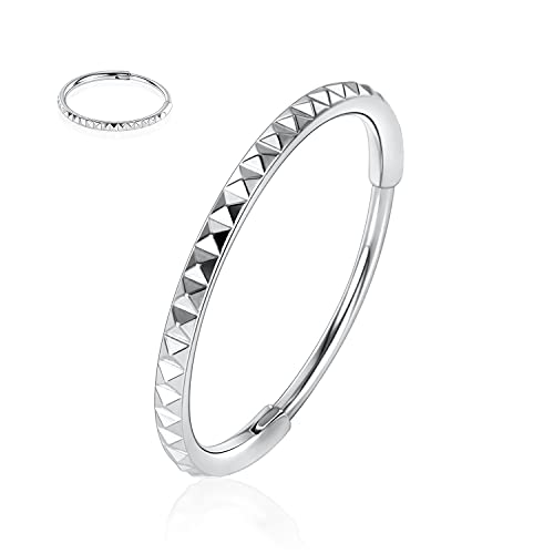 FUNLMO 316L Surgical Steel Hinged Nose Ring Hoop Septum Ring Tragus Helix Rook Conch Daith Piercing Jewelry Cartilage Hoop Earring Pyramid Cuts