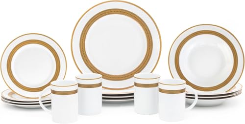 Dinnerware Set for 4 - White with Gold Rope Vintage