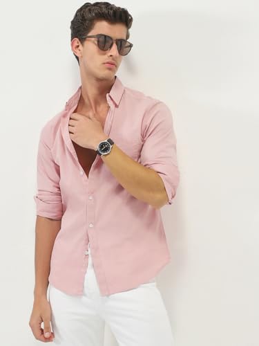 Image of Urbano Fashion Men's Cotton Full Sleeve Regular Fit Casual Solid Slub Shirt with Spread Collar