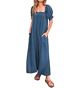 KIRUNDO Women 2024 Summer Maxi Dress Casual Loose Puff Sleeve Square Neck Maternity Flowy Long Be...