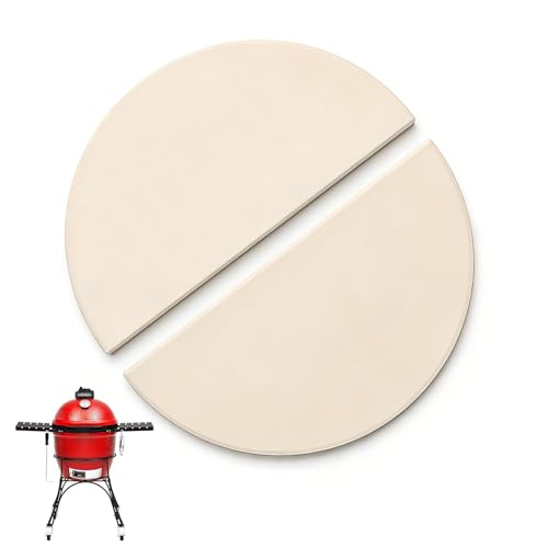 Yuflame 15 Half-Moon Heat Deflector Plates for Kamado Joe Classic I II III Big Green Egg BBQ Accessories Ceramic Smoking Stone Indirect Cooking Grill Replacement Parts for Kamado 2-Pack