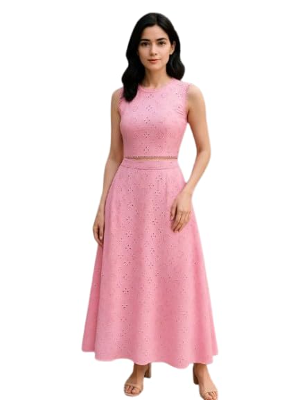 Felicity Pettie Women’s Pink Laced Halter Top & Skirt | Organic Hakooba Pure Cotton
