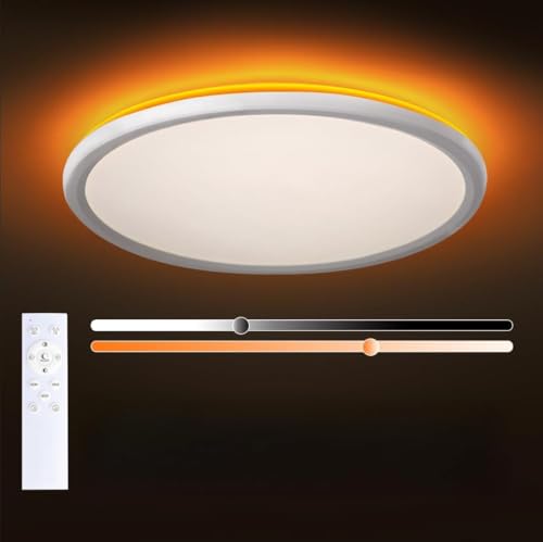 MOSSCO Plafón LED regulable 24W, lámpara de techo con mando a distancia, luz nocturna cálida 5W, 3000 K - 6500 K para dormitorio - blanco 29 x 2,8 cm