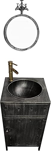 Vanity Unit with Basin,Bathroom Basin Sink with Full Pedestal, Industrial Style Vanity Unit with Basin, Modern Basin Cupboard with Faucet and Drain Free Standing Bathroom Storage C