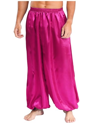 Jhaoyu Mens Satin Belly Dance Pants Elastic Waist Loose Fit Trousers Bloomers Arabian Prince Outfits3