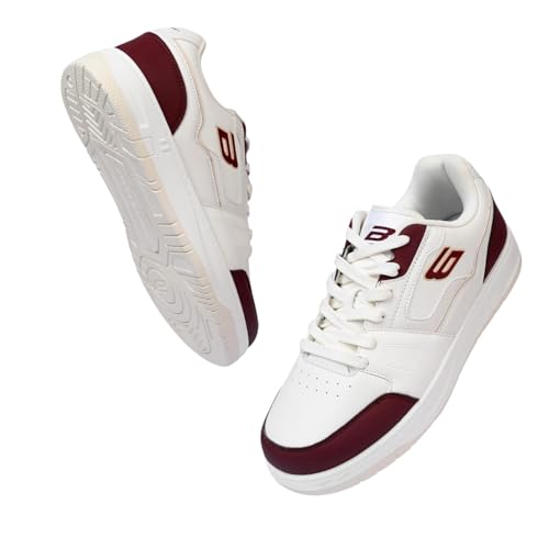 Image of Bond Street Men's White & Beige PU Casual Sneakers | Stylish Lace-Up Shoes for Men | Lightweight Footwear | Comfortable & Durable PVC Sole Sneakers