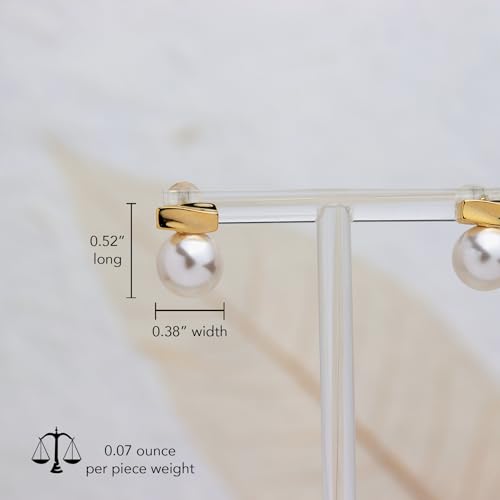 Sonateomber Gold Bar Pearl Stud Earrings for Women, Dainty 14K Gold Plated Hypoallergenic Earings Prom Everyday Fashion Jewelry Gift3