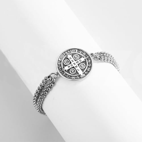 925 Sterling Silver Patron Saint Medal Bracelet with Stainless Steel Double Chain 7"+2"2