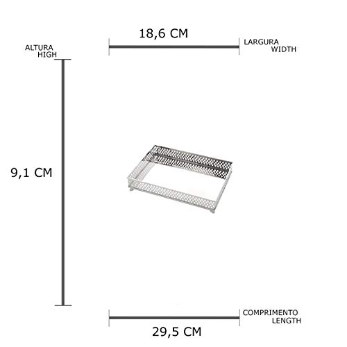 Bandeja Retangular com Pé de Latão Lyor Prata 25x16x4.5Cm