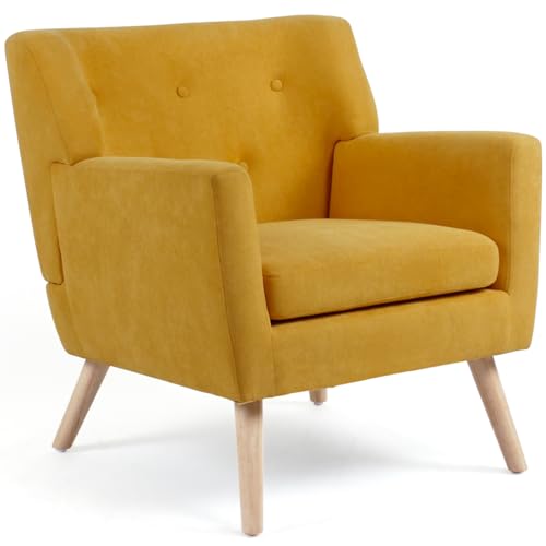 IDMarket – Sillón escandinavo LIV en tejido amarillo mostaza