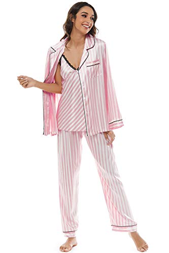 Escalier Womens 5pcs Silk Satin Pajama Set Cami Pjs Sleepwear Button Down Pj Sets Loungewear3