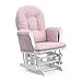 Storkcraft Premium Hoop Glider and Ottoman (White Base, Pink Swirl Cushion) – Padded Cushions with Storage Pocket, Smooth Rocking Motion, Easy to Assemble, Solid Hardwood Base
