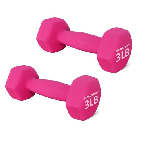 Balelinko Home Gym Equipment Workouts Strength Training Weight Loss Pilates Weights Yoga Sets Weights for Women, Men, Seniors and Youth, 3LB Pink, Pair