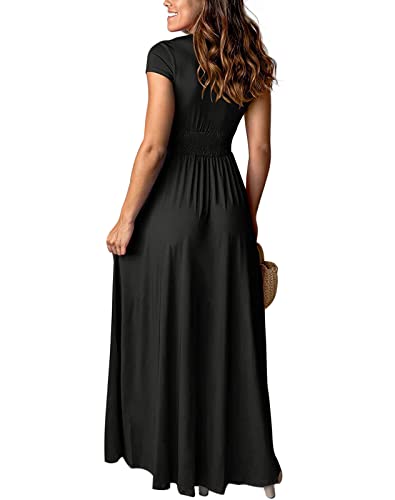Yuopeid Women's Sexy Deep V Neck Solid Color Pleated High Waist Slit Club Party Evening Long Maxi Dress3