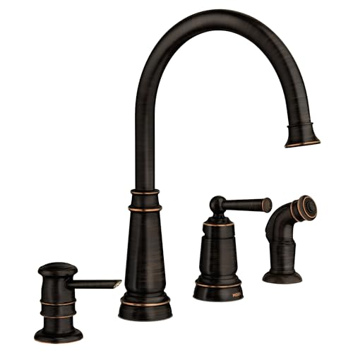 Moen Mediterranean Bronze One-Handle High Arc Widespread Kitchen Faucet, 4-Hole Setup with Soap Dispenser, 87042BRB