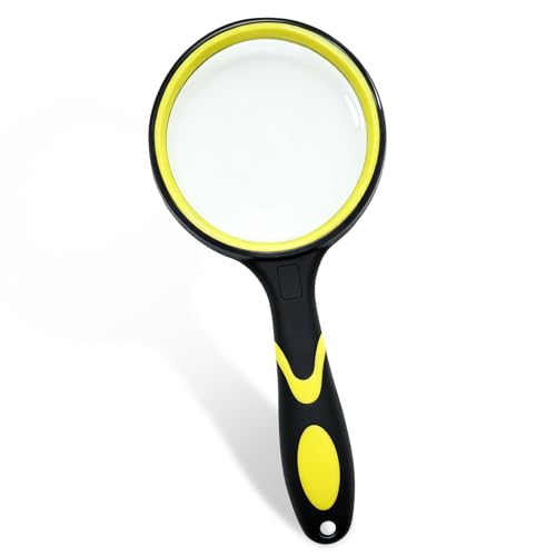 AskBed Premium 10X Magnifying Glass with Large 3 Inch Lens - Ideal for Kids, Seniors, Close Work, Reading - Loupe Magnifier with Rubber Handle and Hole Design