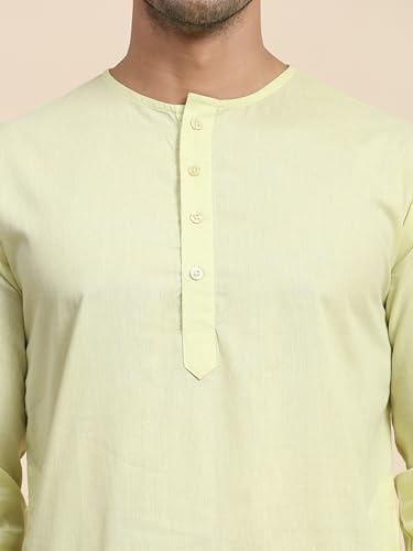 Image of Men's Pure Cotton Solid Kurta Pajama Set Round Neck Casual Yoga Dress