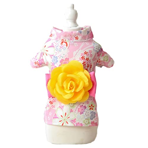 AttRex 犬 着物 女の子 ペット服 かわいい 犬服 猫服 和風 ドッグウェア ワンピース 桜 菊花 小中型犬 和服 浴衣 両足 お祭り 花火大会 お正月 お祝い 年末年 パラダイス 結婚式 記念撮影 誕生日 (S,ピンク)