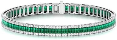 Baguette & Round Cut AAA Green Emerald & White Diamond Tennis Bracelet Bracelet for Mom Daughter Womens in 14k White Gold Finish 925 Sterling Silver (8.05 carats total weight)Mothers Day Gifts for Mom Anniversary Birthday Gifts for Women Wife Her