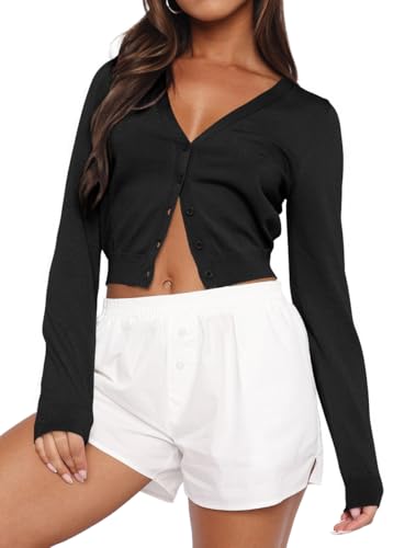 Image of Ezbelle Women's Long Sleeve Open Front Cropped Lightweight Cardigan Sweater Button Down Shirt 2026 Fall Tops