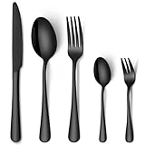 HONKKU Besteck Set 12 Personen, 60 Teilig Schwarz Besteckset mit Messer Gabel Löffel, Essbesteck Set Edelstahl Spiegelpoliert, Spülmaschinenfest