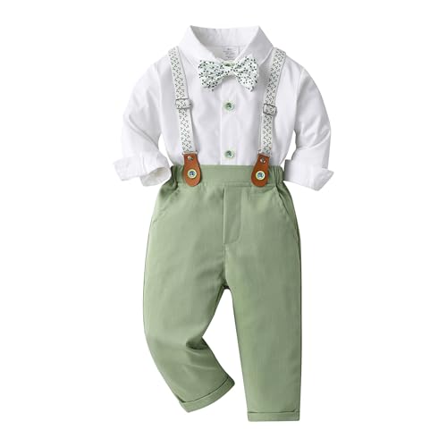 Image of Boarnseorl Baby Boys Pants Sets, Infant Long Sleeve Shirt + Pants + Bow Tie + Suspenders Outfits
