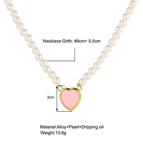 Pink Green Heart Beaded Necklace Baroque Pearl Heart Pendant Necklace 2-Pack Jewelry Gifts For Women Girls #TOP1