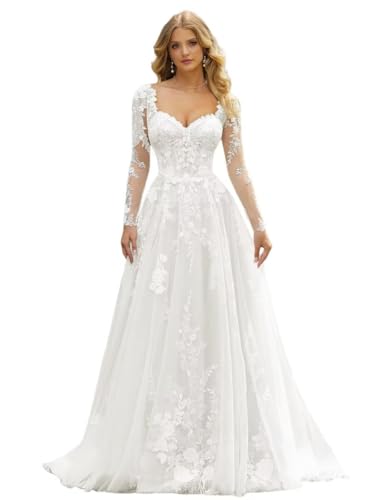 Modest Wedding Dress Long Sleeve Lace Ball Gown...