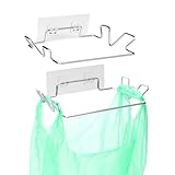 2 Pcs Stainless Steel Trash Bag Holder for Kitchen Cabinets Doors and Cupboards, Under Sink Bag Hanger, Portable Trash can, Waste Bins, Wall Adhesive Hanging Garbage Bins, With Wall Sticker Base