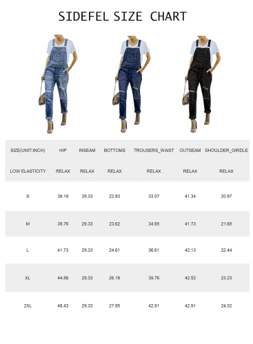 Sidefeel Women’s Classic Adjustable Strap Ripped Denim Overalls Jeans Pants Jumpsuits Small Black #TOP4
