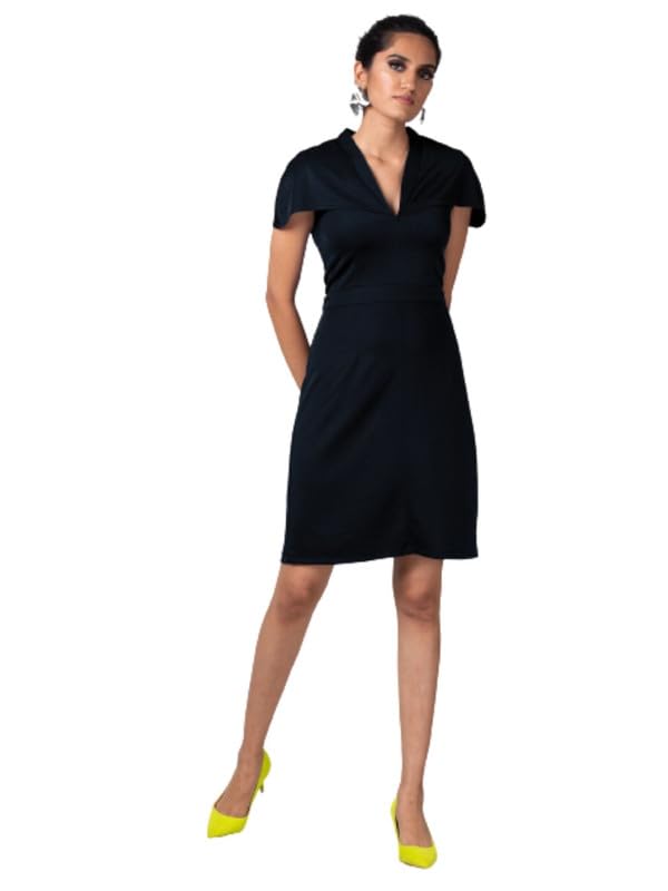 WomanLikeU Black Cape Bodycon Scuba Dress |115 WomanLikeU Black Cape Bodycon Scuba Dress |115