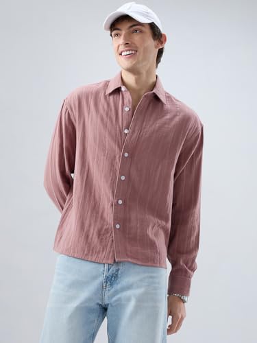VASTRADO Dusty Peach Striped Boxy Crop Shirt - Image 6