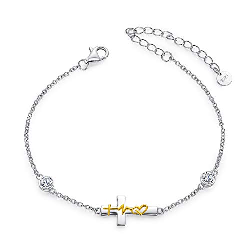 Cross Anklet Sterling Silver Faith Hope Love Cross Foot Anklets Bracelet for Women with Swarovski Crystals