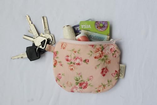 GRAIN HANDMADE, Floral Fabric little wallet, Linen Little purse, Fabric zipper purse, Fabic card purse, Mini coin wallet, Treval mini wallet (Pink flower)4