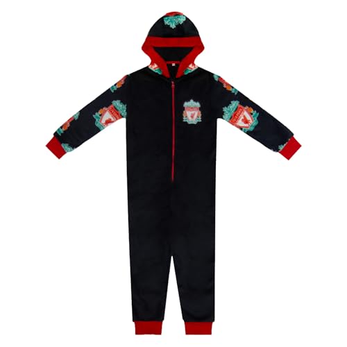 Liverpool FC Official Football Gift Kids Fleece Hooded All-In-One Black 10-11 Years