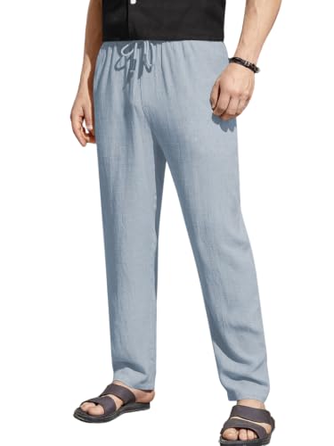 Image of TOPLOT Men's Premium Linen Blend Pants | Lightweight Breathable Fabric | Elastic Waist with Drawstring | Straight Fit | Side Pockets | Perfect for Casual, Holidays & Travel (5268)