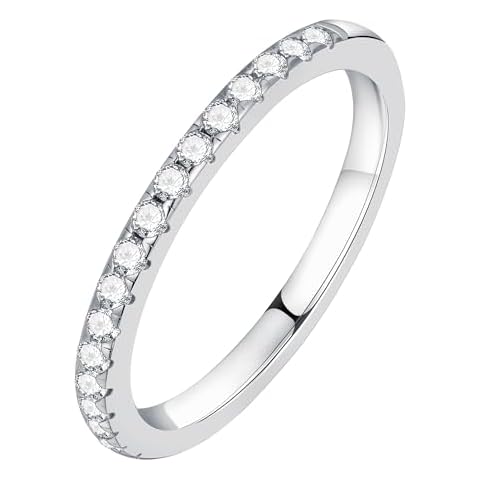 MOOSEA 1.8mm Moissanite Wedding Bands for Women, Anniversary Band, D Color VVS1 Clarity Lab Created Wedding Band S925 Sterling Silver Half Eternity Moissanite Promise Rings for Her Cover