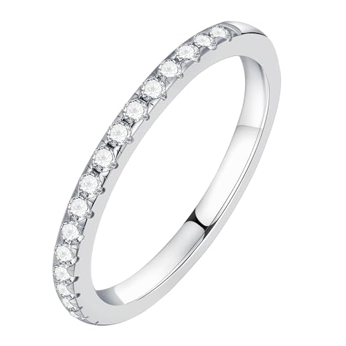 MOOSEA Moissanite Wedding Bands for Women, 0.2-0.3ct D Color VVS1 Clarity Lab Created Sterling Silver Rings Half Eternity Stackable Engagement Ring Anniversary Band Wedding Rings for Women