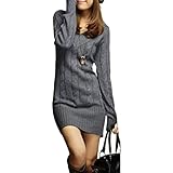 [アスペルシオ] 長袖 ニット セーター ケーブル編み レディース ケーブル 編み セータ ニットセーター ワンピース 膝丈 膝上 ひざ丈 ひざ上 vネック ワンピ スタイル ユッタリ 大人 オトナ フェミニン チュニックワンピ OL ニットワンピ お洒落 ボア 起毛 ざっくり レディ ぴったり サイズ カラフル あったか あたたかい glay グレイ はいいろ チャコールグレー (XL) 灰色